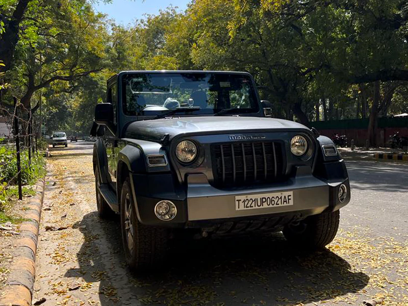 grey Color Mahindra Thar with Convertible Top on Rent 